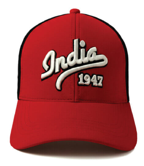Red & Black Premium Baseball Cap with 3D India & 1947 Embroidery