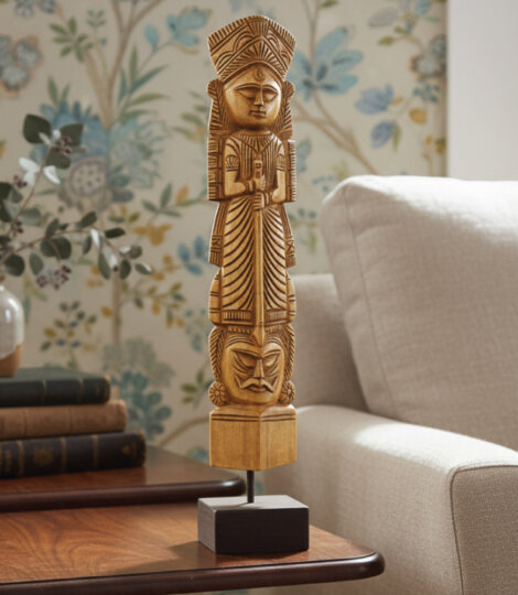 Hand Carved Wood Durga Goddess Statue Figurine, India Traditional Home Décor Wooden Carving Idol Murti – Large