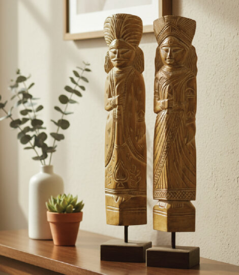 Raja Rani Hand Carved Wood Figurines
