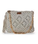 Ivory Hand Knotted Macrame Pouch with Shoulder Strap