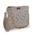 Ivory Hand Knotted Macrame Pouch with Shoulder Strap