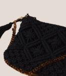 Black Hand Knotted Macrame Pouch with Shoulder Strap