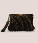 Black Hand Knotted Macrame Pouch with Shoulder Strap