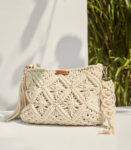 Ivory Hand Knotted Macrame Pouch with Shoulder Strap