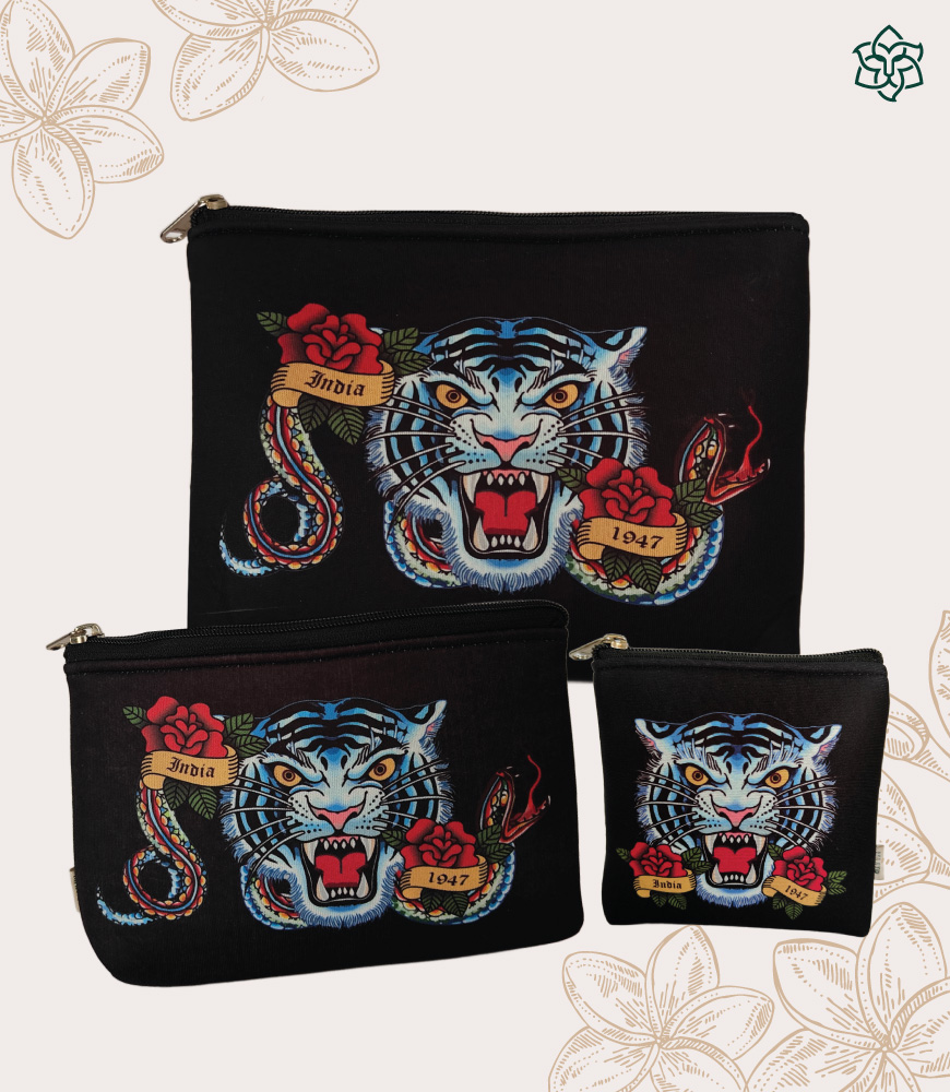 India Souvenir Multi-purpose Tiger Print Pouches – Set of 3