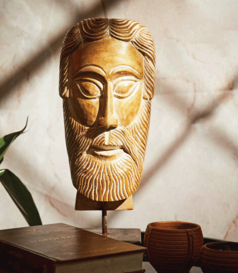 Hand Carved Wood Jesus Head Statue Figurine, India Traditional Home Décor Wooden Carving Messiah