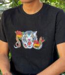 Black India Souvenir T-shirt with Blue Retro Tiger Art Print
