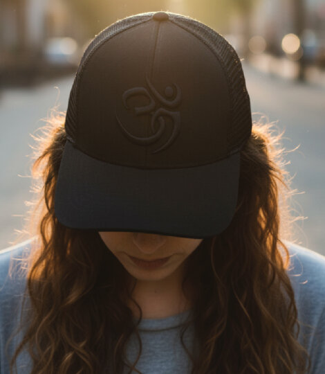 Black Premium Baseball Cap with 3D Om Embroidery