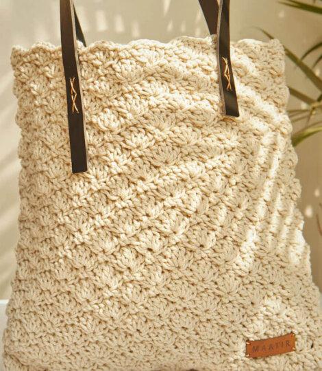 Crochet Handbag, Cream Crocheted Tote Bag, Crochet Purse, Vegan Bag