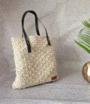 Cream Hand Crocheted Cotton Yarn Tote Bag