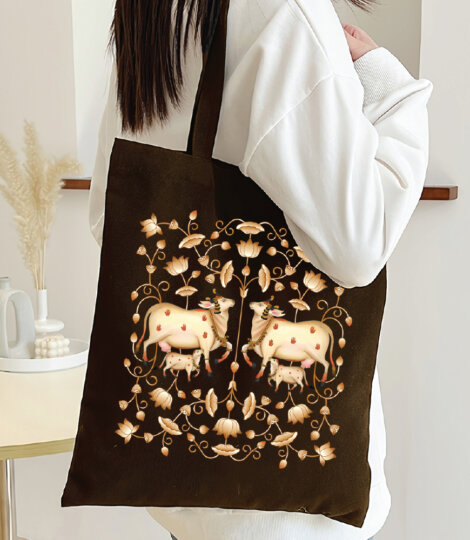 Gold Brown Pichwai Canvas Bag