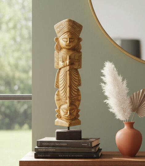 Hand Carved Wood Durga Goddess Statue Figurine, India Traditional Home Décor Wooden Carving Idol Murti – Medium