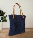 Navy Hand Crocheted Cotton Yarn Tote Bag