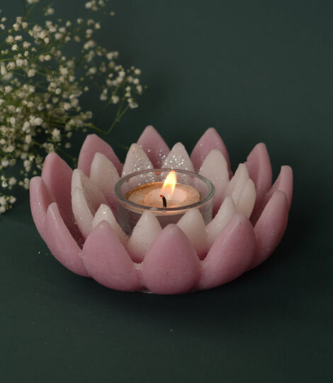 Pastel Pink Open Lotus Glitter Candle