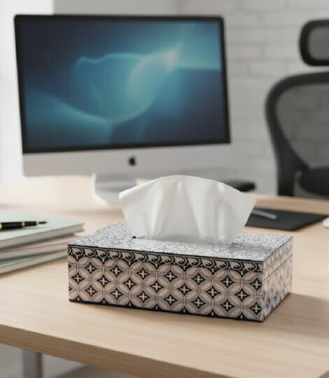 Maatir Wooden Tissue Box with Indian Paisley Art Print in Pastel Colors