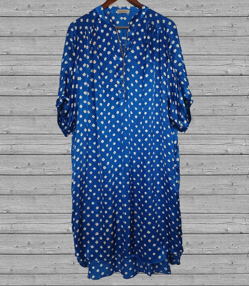 Bandhani Tie-Dye Dark Blue Silk Shirt Dress