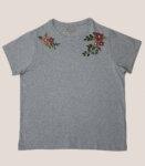 Grey Hand-embroidered Floral Shoulders T-shirt