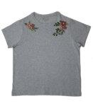 Grey Hand-embroidered Floral Shoulders T-shirt