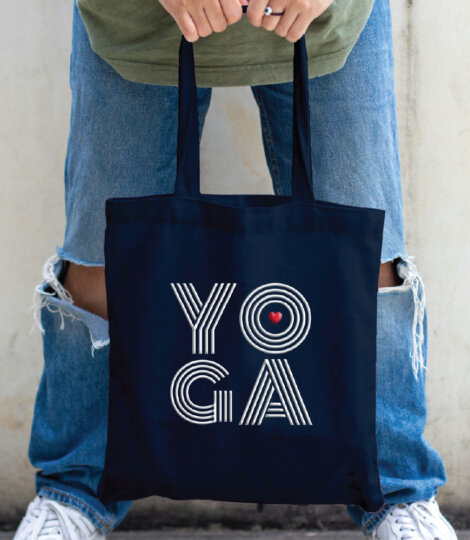 Navy Yoga Embroidered Canvas Shopper Tote Bag