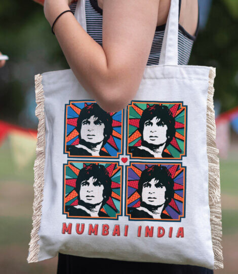 Pop Art Amitabh Bachchan India Canvas Shopper Tote Bag for Women and Girls