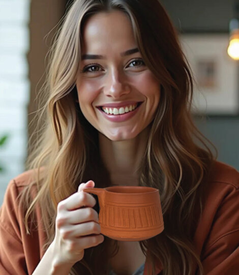 Set of 4 Handmade Terracotta Clay Coffee and Tea Mugs – Natural Earthen Colour