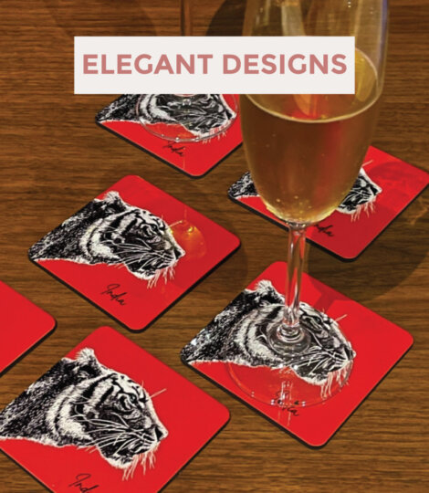 Tiger Art Print India Souvenir Red Coasters (Set of 6)