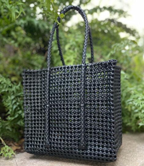 Beach Bag, Lunch Hand Bag, Plastic Medium Black Tote Bag