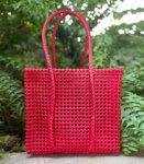Beach Bag, Lunch Hand Bag, Recycled Bag, Plastic Medium Red Tote Bag