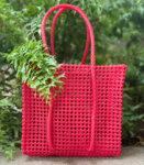 Beach Bag, Lunch Hand Bag, Recycled Bag, Plastic Medium Red Tote Bag