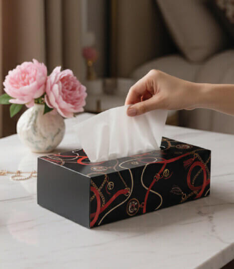 Maatir Wooden Tissue Box with Funky Indian Tiger Art