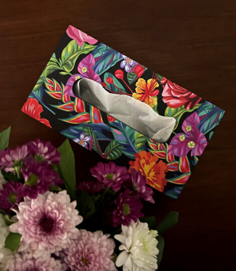 Premium Wooden Floral Tissue Box Cover Tissue Box Holder for Car Home