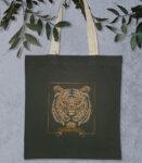 Tiger Embroidered India Canvas Shopper Tote Bag
