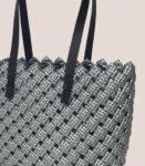 Beach Bag Hand Bag Woven Plastic Wire Medium Silver Grey Tote Bag