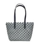 Beach Bag Hand Bag Woven Plastic Wire Medium Silver Grey Tote Bag