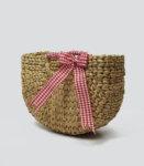 Handwoven Natural Reed Handbag, Summer Bag, Red Ribbon on Straw Purse