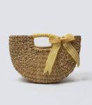 Handwoven Natural Reed Handbag, Summer Bag, Yellow Ribbon on Straw Purse