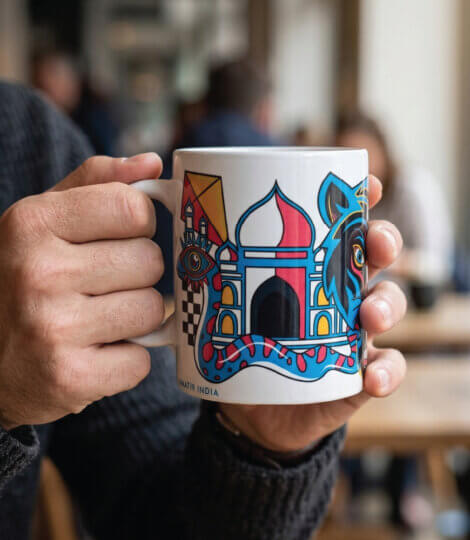 Maatir Ceramic Mug with Pop Art Tiger & “India” Print