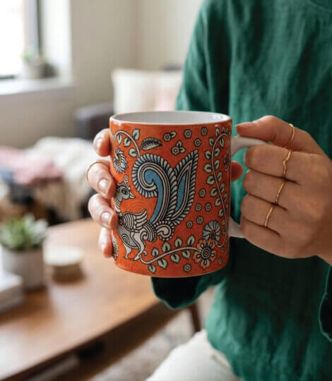 Maatir Ceramic Mug with Traditional Kalamkari Art