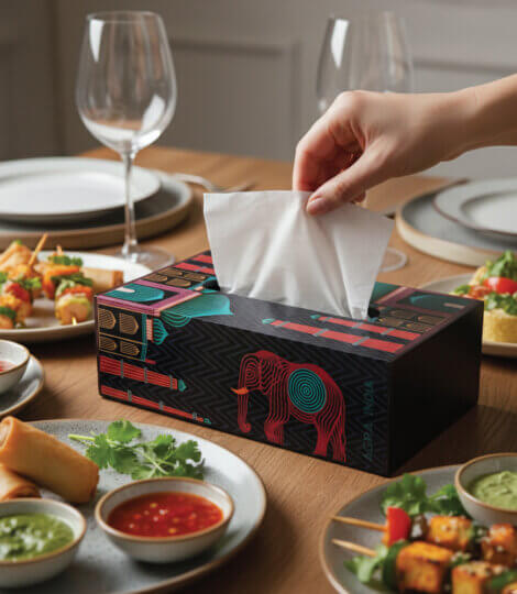 Maatir Wooden Tissue Box with Taj Mahal Line Art Pop Colors Print