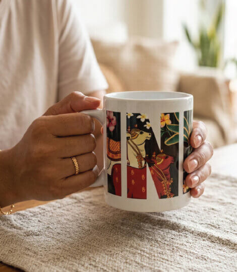 Premium Ceramic Coffee Tea Mug – India Folk Art Design with Cows