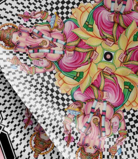 India Ganesha Designer Print Silk Scarf
