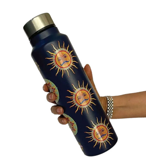 Surya Sun Art Print Navy Stainless Steel Water Bottle