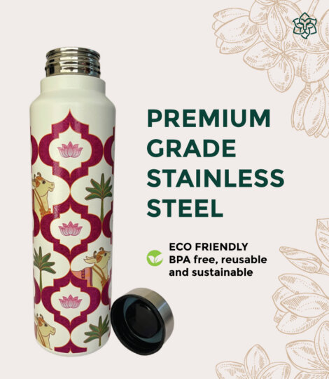 Pichwai Cow Art Print White Stainless Steel Water Bottle