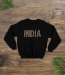 Black Sweatshirt with India in Leopard Letters, Comfort Fit Souvenir Sweatshirt for Men