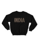 Black Sweatshirt with India in Leopard Letters, Comfort Fit Souvenir Sweatshirt for Men