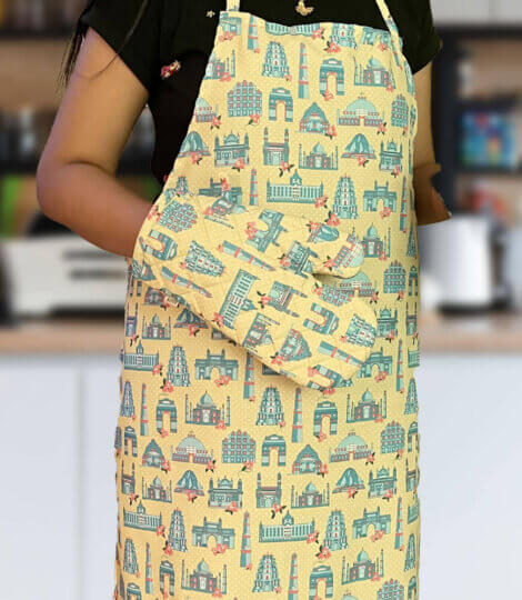Indian Monuments Apron Potholder and Mitts Set