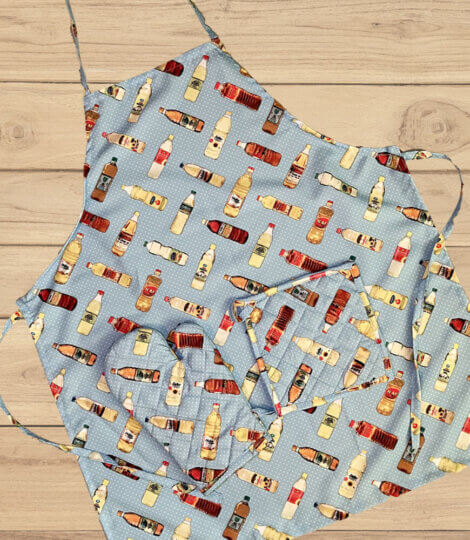 Indian Oil Bottles Apron Potholder and Mitts Set