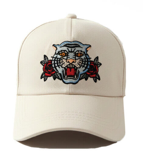 India Tiger Embroidery Baseball Cap White Denim Caps
