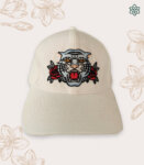 India Tiger Embroidery Baseball Cap – White Denim Caps for men and women