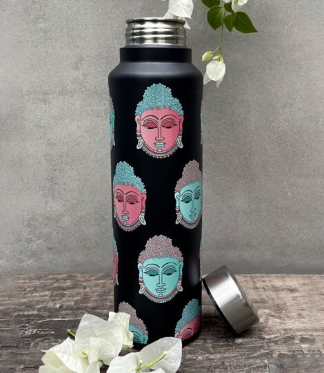 Buddha Graphic Art Print Black Stainless Steel Water Bottle